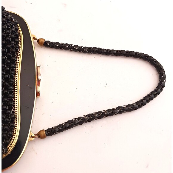 VTG Whiting & Davis Blk Beaded Mesh Blk/Gold Enamel Frame Bag Made in USA - Picture 4 of 11